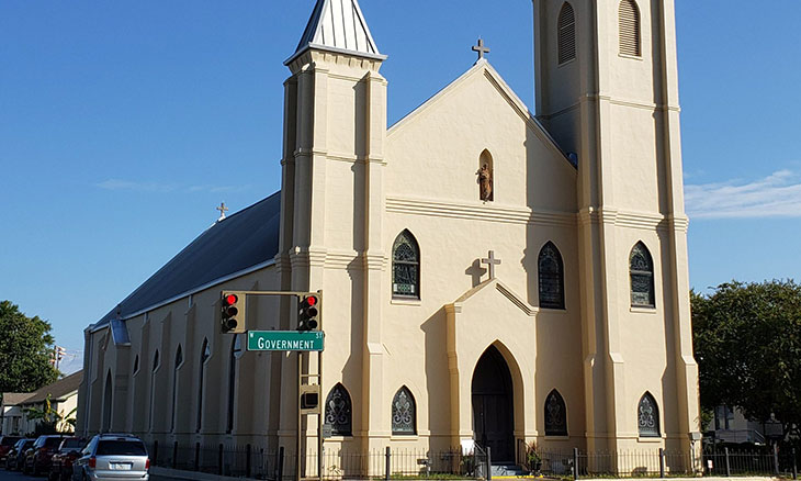 Historic church on a street corner.